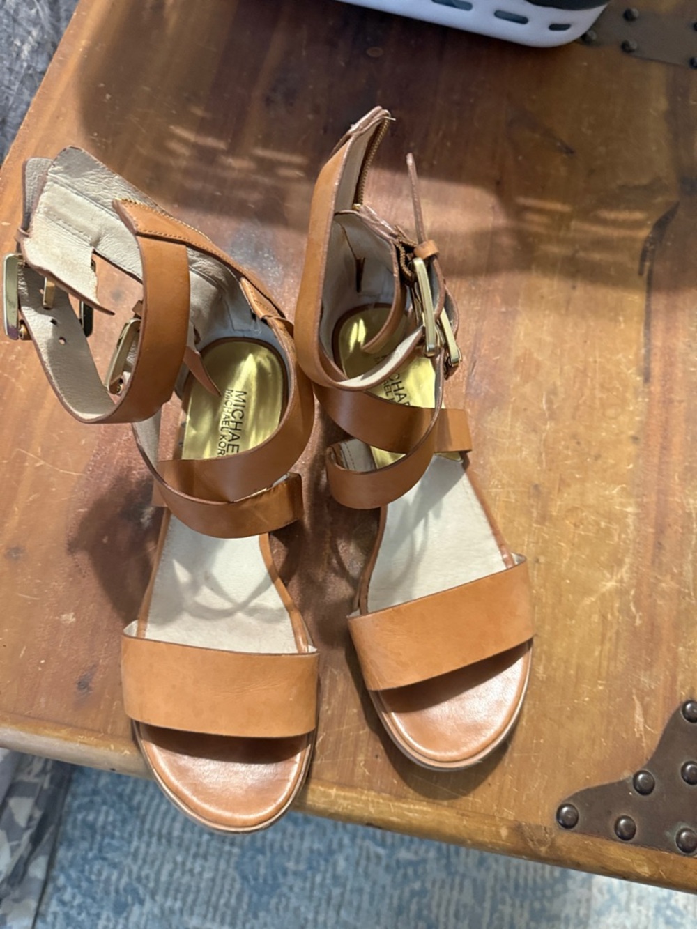 Michael Kors Brown Leather Strappy Wedge Sandals